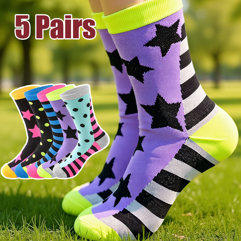 Knee High Sock Women - 5 Pairs Casual New Fashion Women