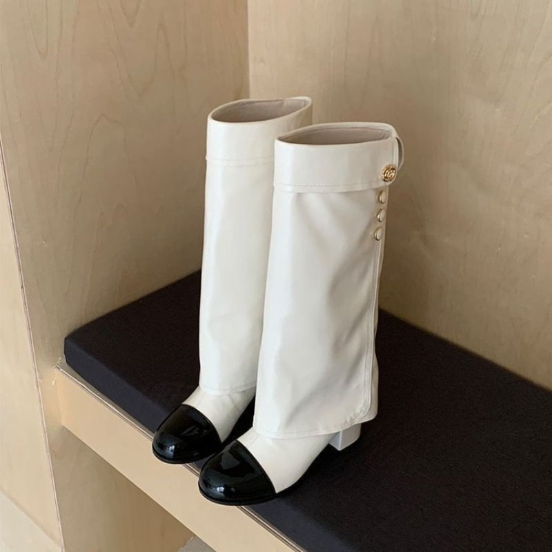 Elegant Black White Spliced Kn - Knee High Sock Women review and price