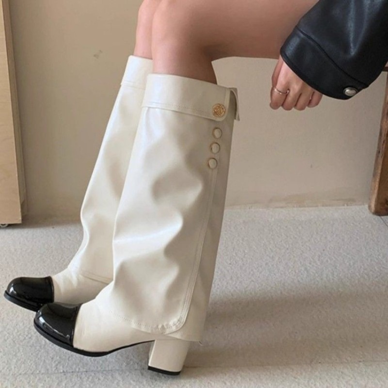 Elegant Black White Spliced Kn - Knee High Sock Women review and price