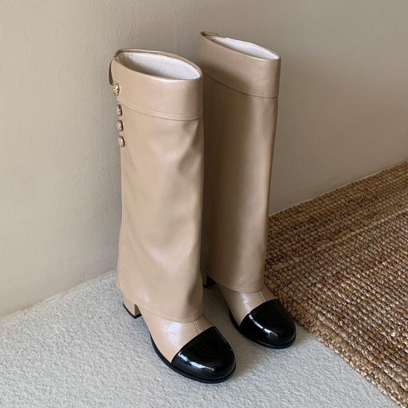 Elegant Black White Spliced Kn - Knee High Sock Women review and price