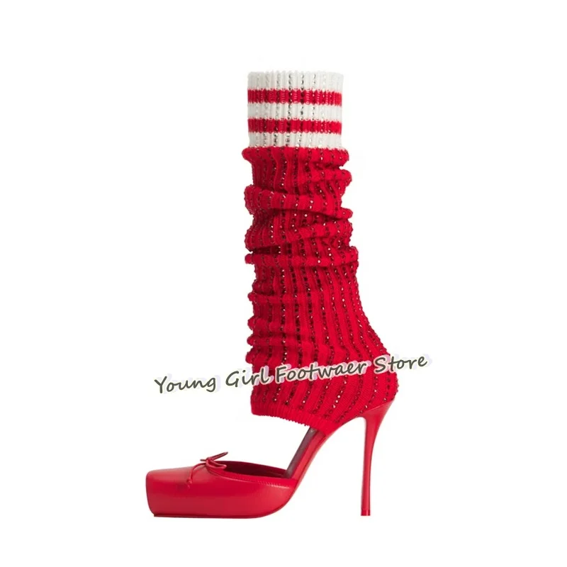 Shoe Cut Stiletto Heels Red Ba - Knee High Sock Women review and price