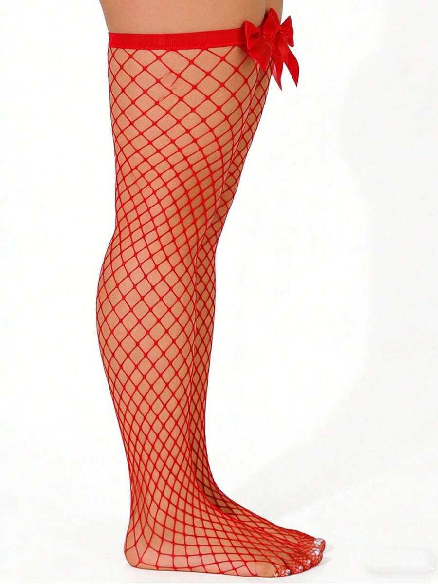 Bow Decor Fishnet Thigh High S - Knee High Sock Women review and price